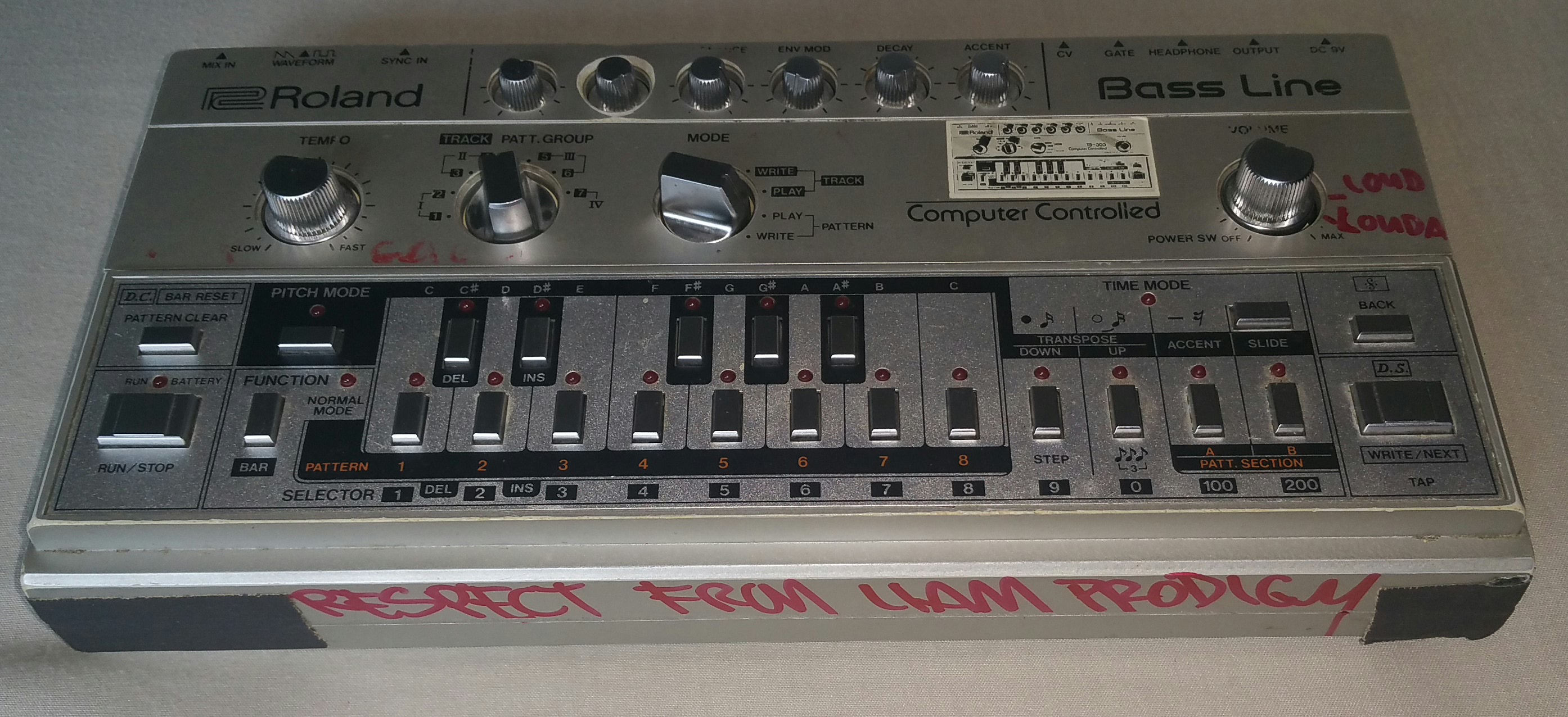 Liam's original TB-303 was given away in charity auction